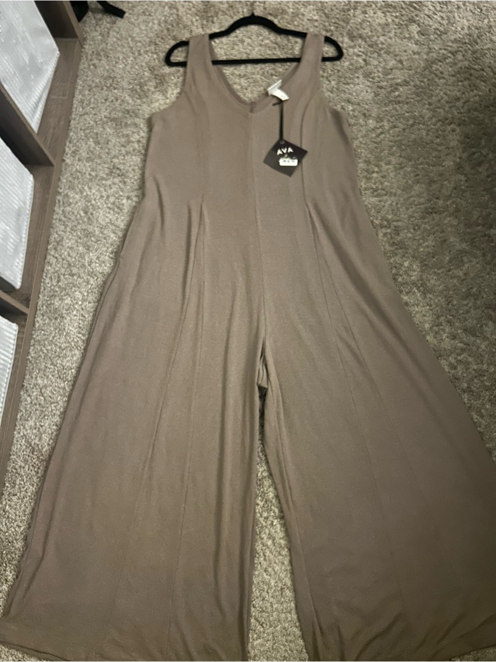 Ava & Viv Taupe Wide-Leg Sleeveless Jumpsuit